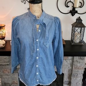 Anthropologie Pilcro Denim Tie-Neck Blouse